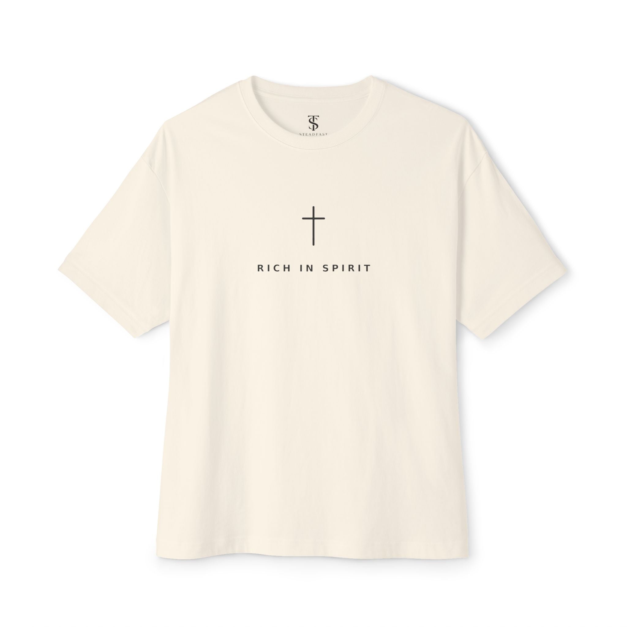 Christian Graphic Tee — “Rich In Spirit / Having Christ in Your Heart” Oversized Boxy T‑Shirt