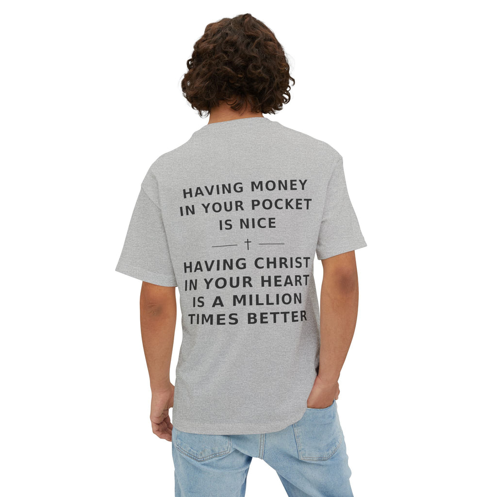 Christian Graphic Tee — “Rich In Spirit / Having Christ in Your Heart” Oversized Boxy T‑Shirt