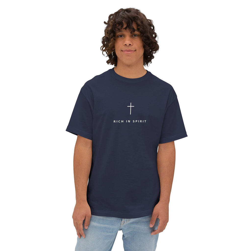 Christian Graphic Tee — “Rich In Spirit / Having Christ in Your Heart” Oversized Boxy T‑Shirt