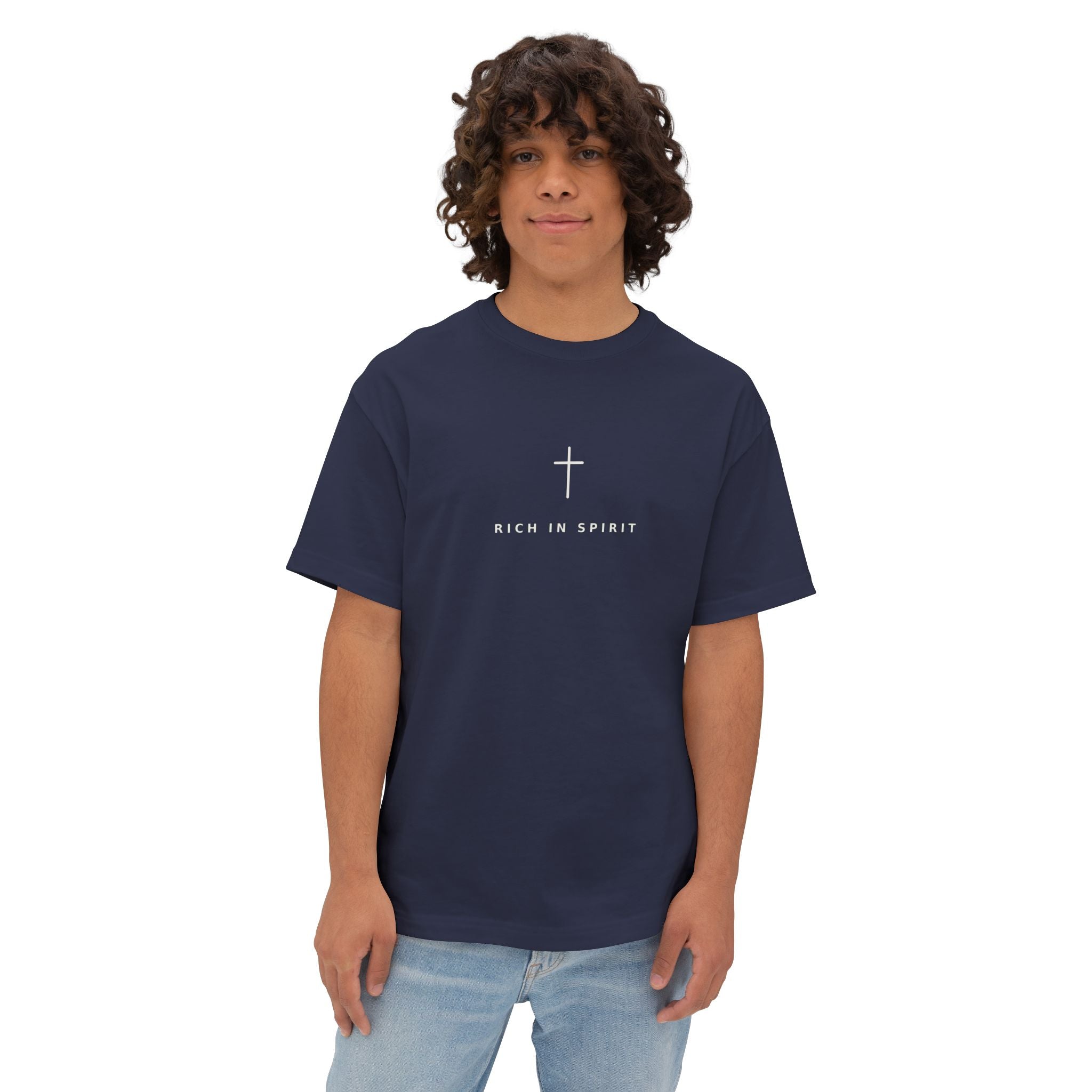 Christian Graphic Tee — “Rich In Spirit / Having Christ in Your Heart” Oversized Boxy T‑Shirt