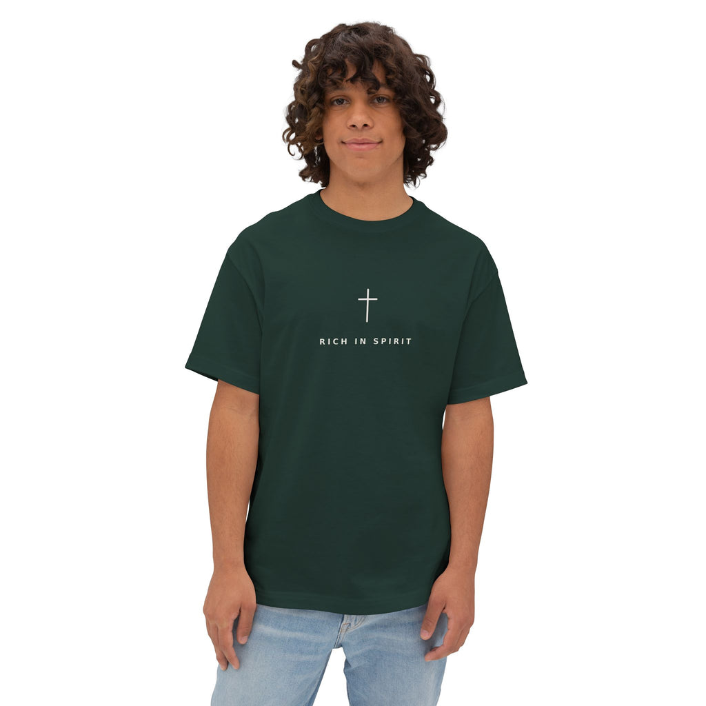Christian Graphic Tee — “Rich In Spirit / Having Christ in Your Heart” Oversized Boxy T‑Shirt