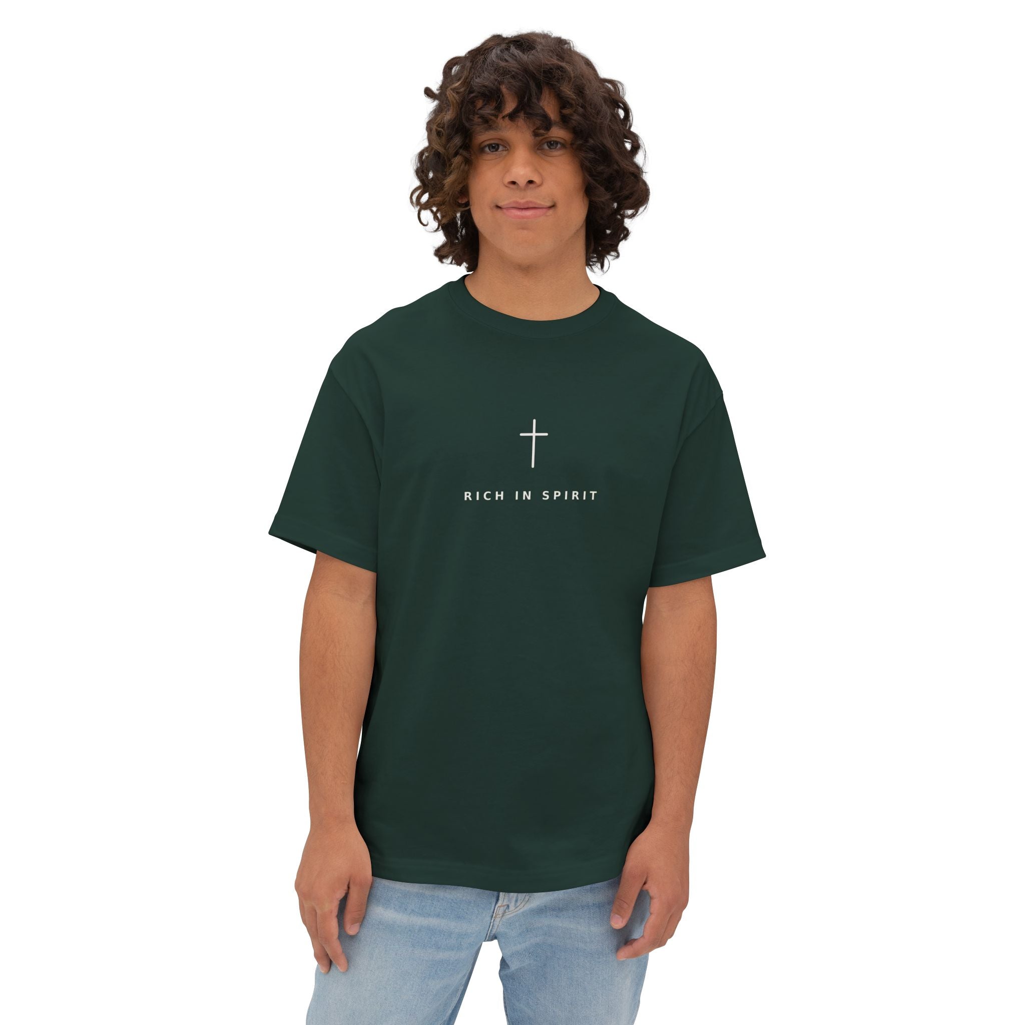 Christian Graphic Tee — “Rich In Spirit / Having Christ in Your Heart” Oversized Boxy T‑Shirt