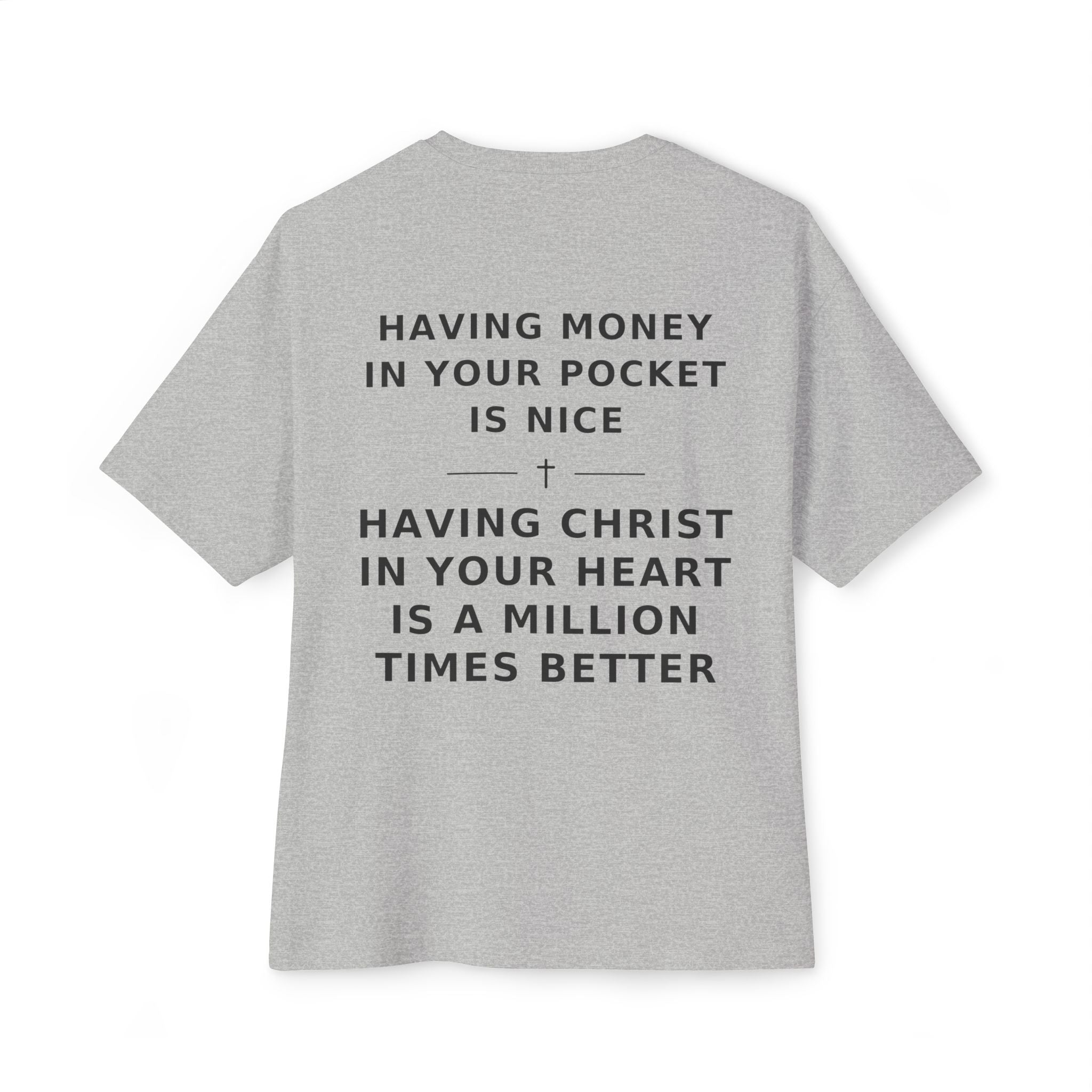 Christian Graphic Tee — “Rich In Spirit / Having Christ in Your Heart” Oversized Boxy T‑Shirt