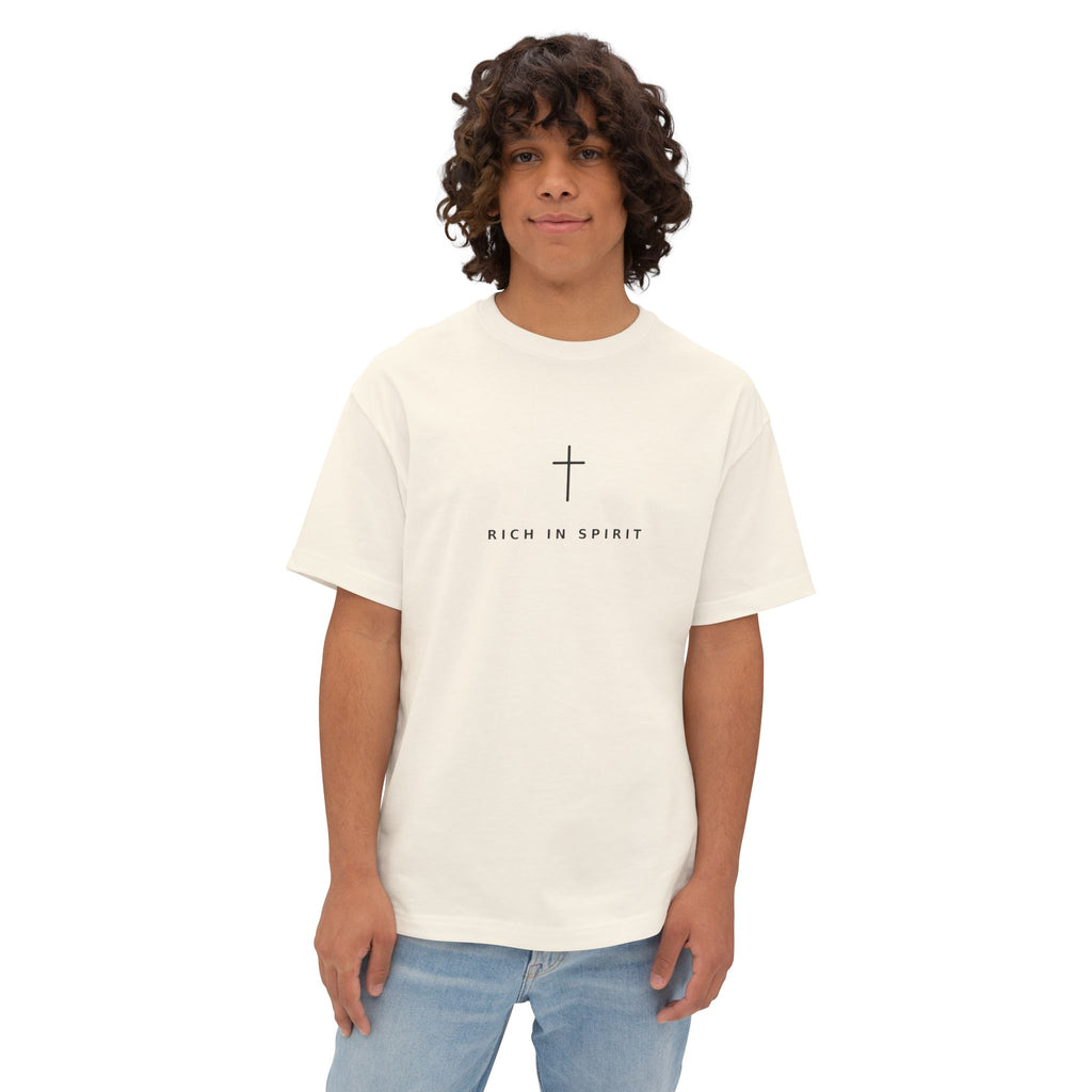 Christian Graphic Tee — “Rich In Spirit / Having Christ in Your Heart” Oversized Boxy T‑Shirt