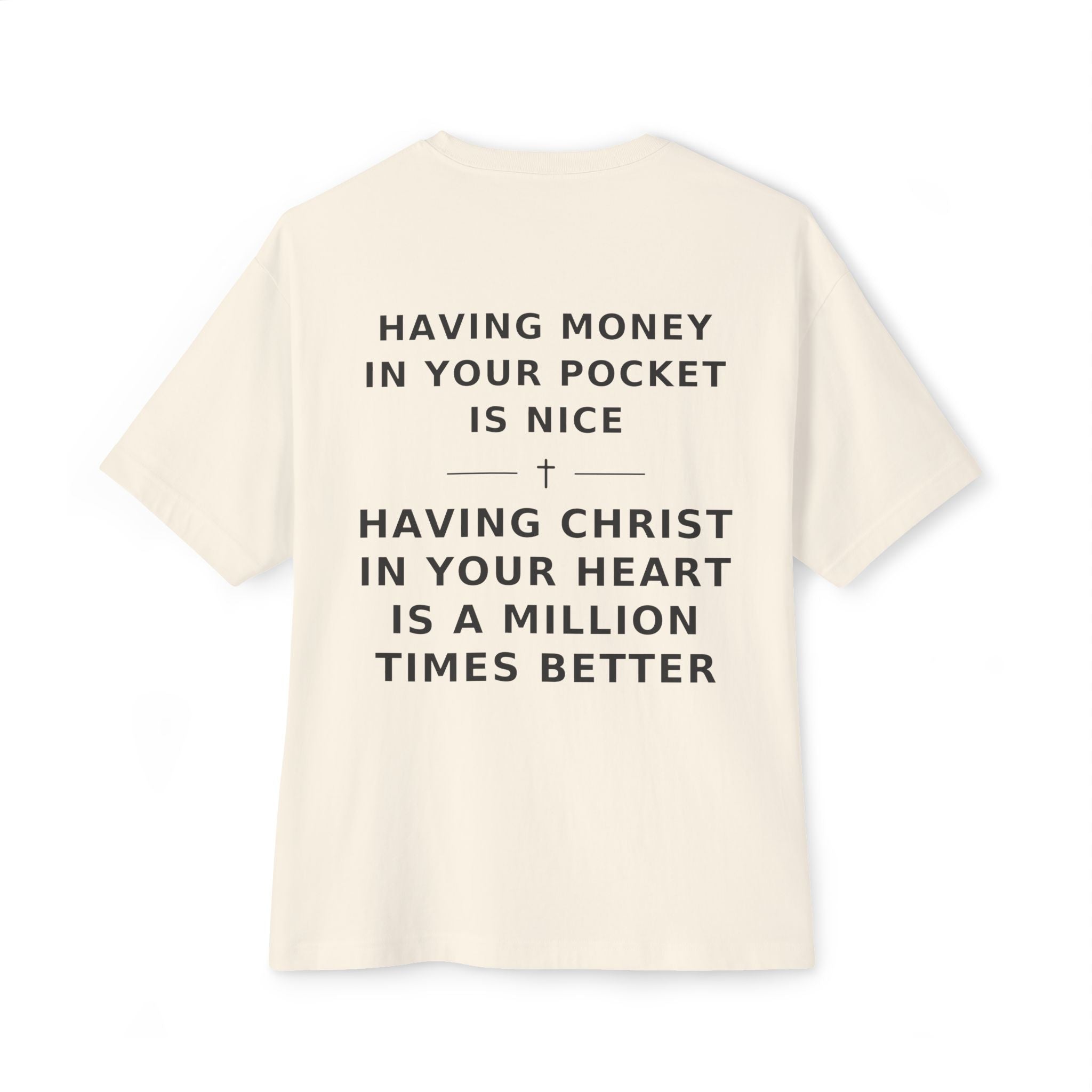 Christian Graphic Tee — “Rich In Spirit / Having Christ in Your Heart” Oversized Boxy T‑Shirt