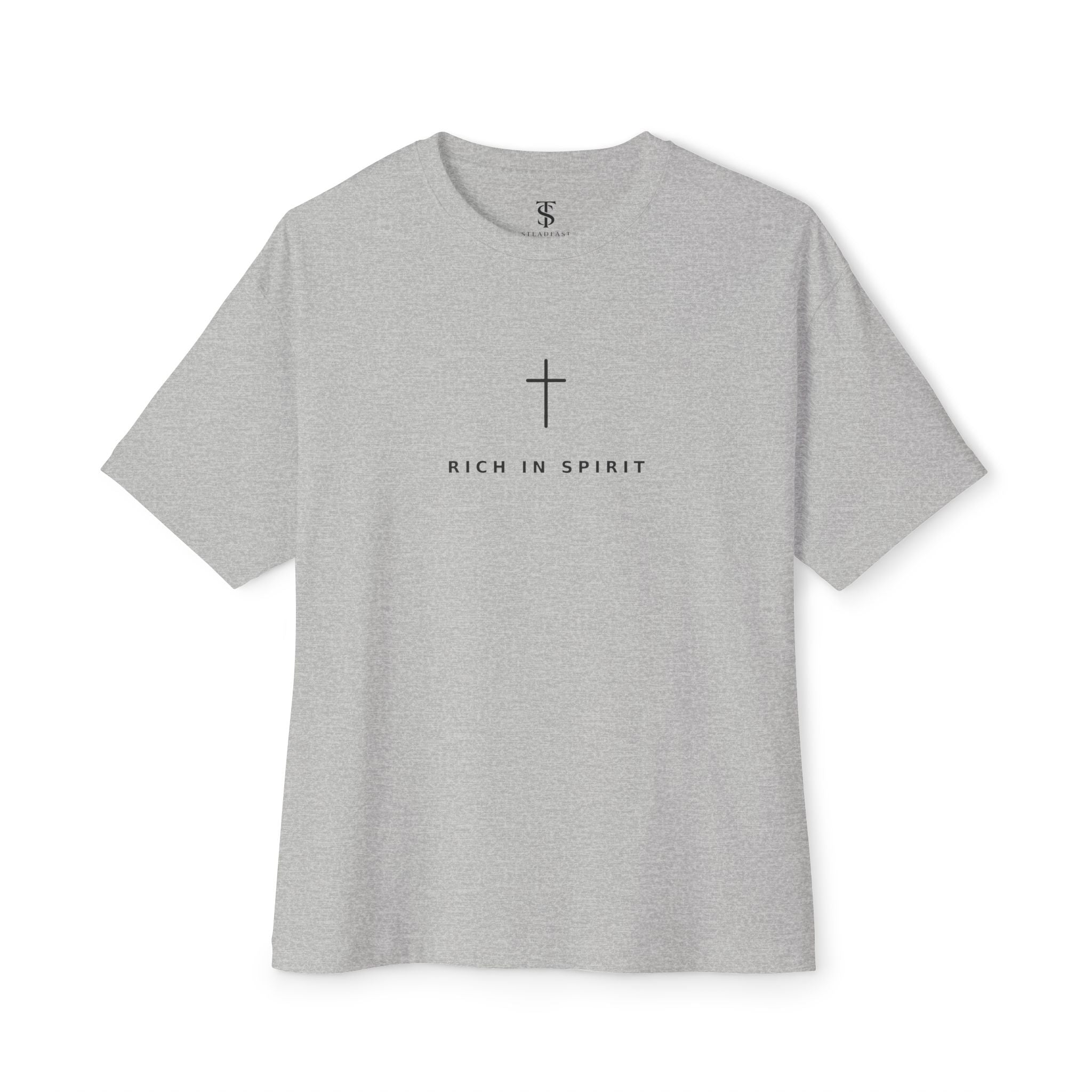 Christian Graphic Tee — “Rich In Spirit / Having Christ in Your Heart” Oversized Boxy T‑Shirt