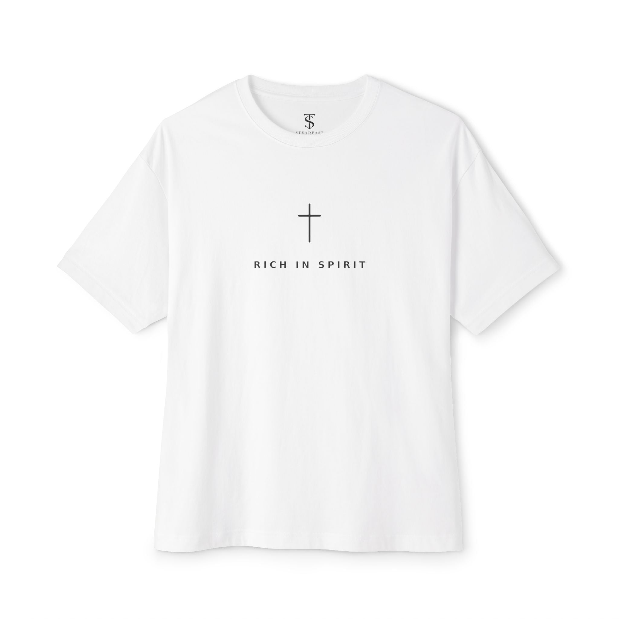 Christian Graphic Tee — “Rich In Spirit / Having Christ in Your Heart” Oversized Boxy T‑Shirt