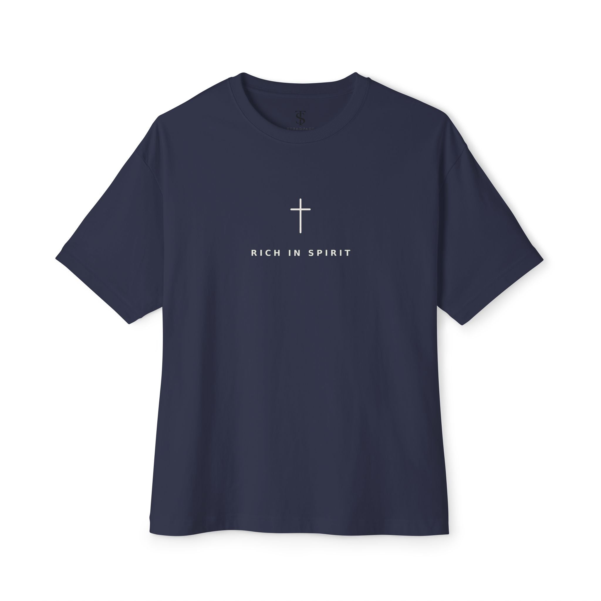 Christian Graphic Tee — “Rich In Spirit / Having Christ in Your Heart” Oversized Boxy T‑Shirt