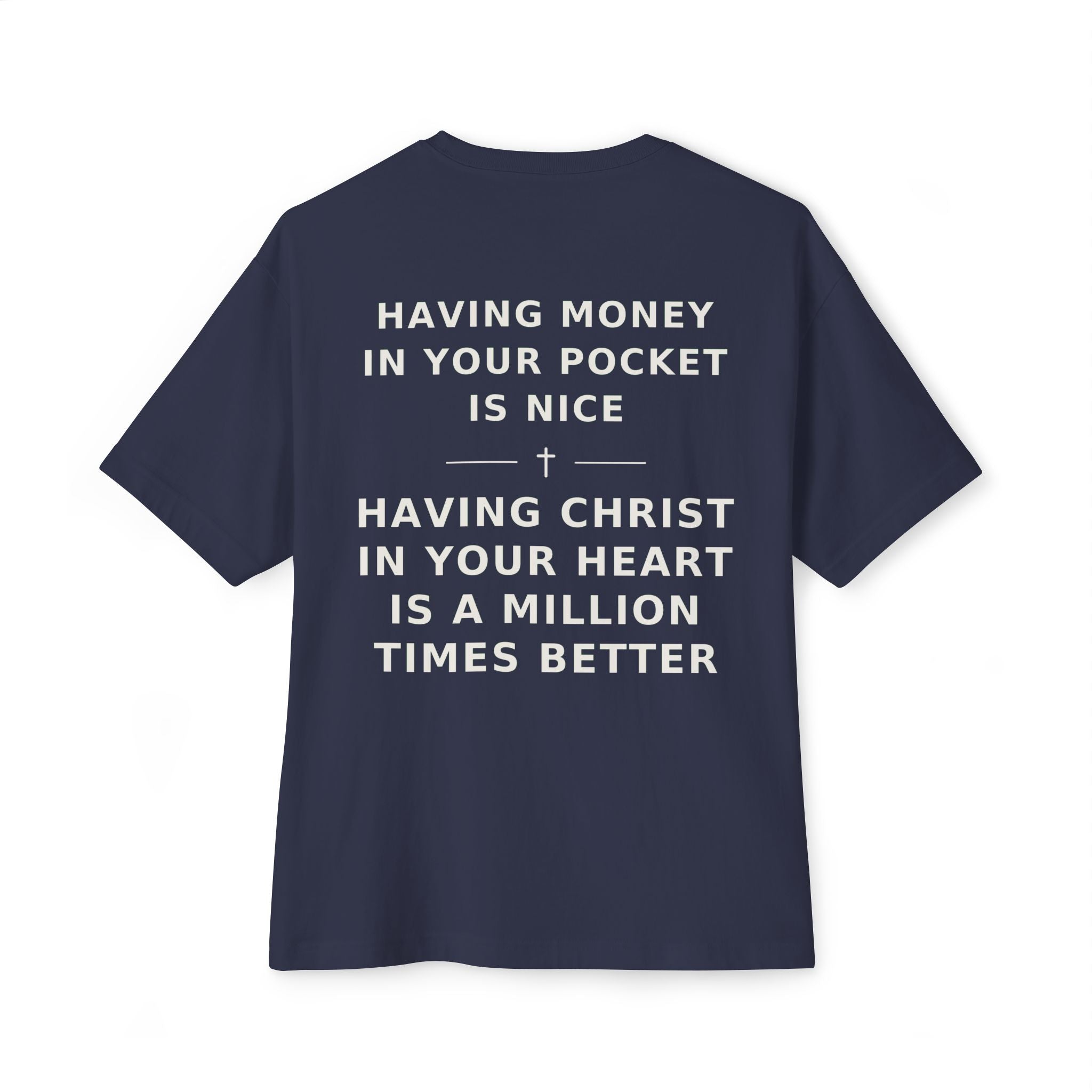 Christian Graphic Tee — “Rich In Spirit / Having Christ in Your Heart” Oversized Boxy T‑Shirt