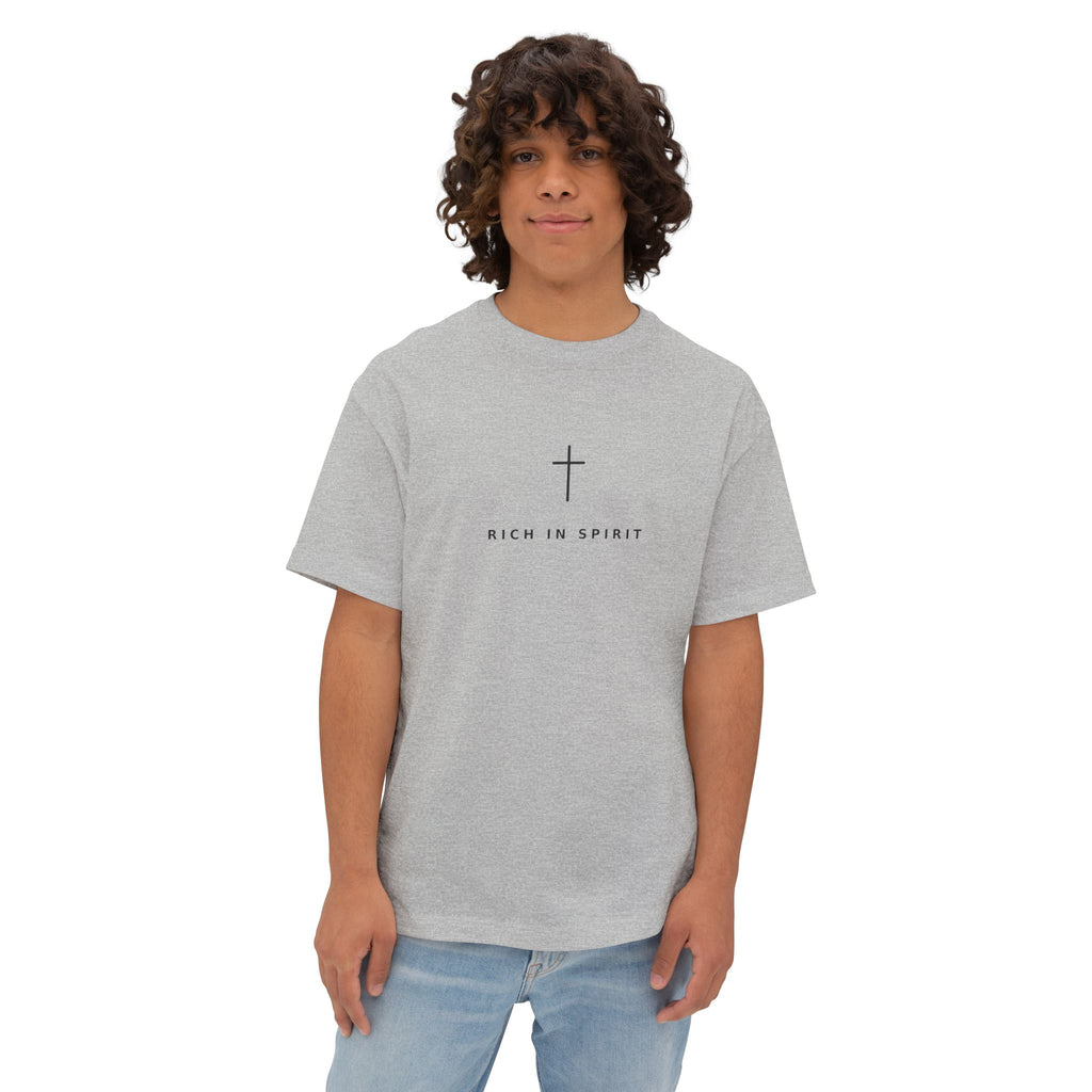 Christian Graphic Tee — “Rich In Spirit / Having Christ in Your Heart” Oversized Boxy T‑Shirt