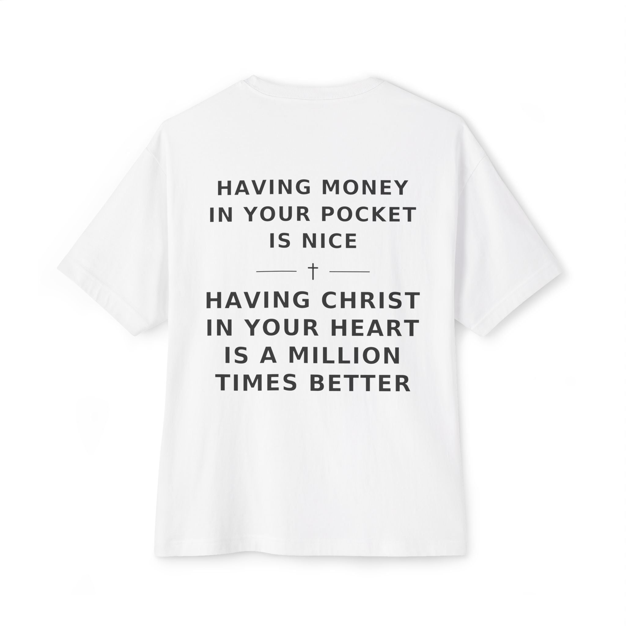 Christian Graphic Tee — “Rich In Spirit / Having Christ in Your Heart” Oversized Boxy T‑Shirt