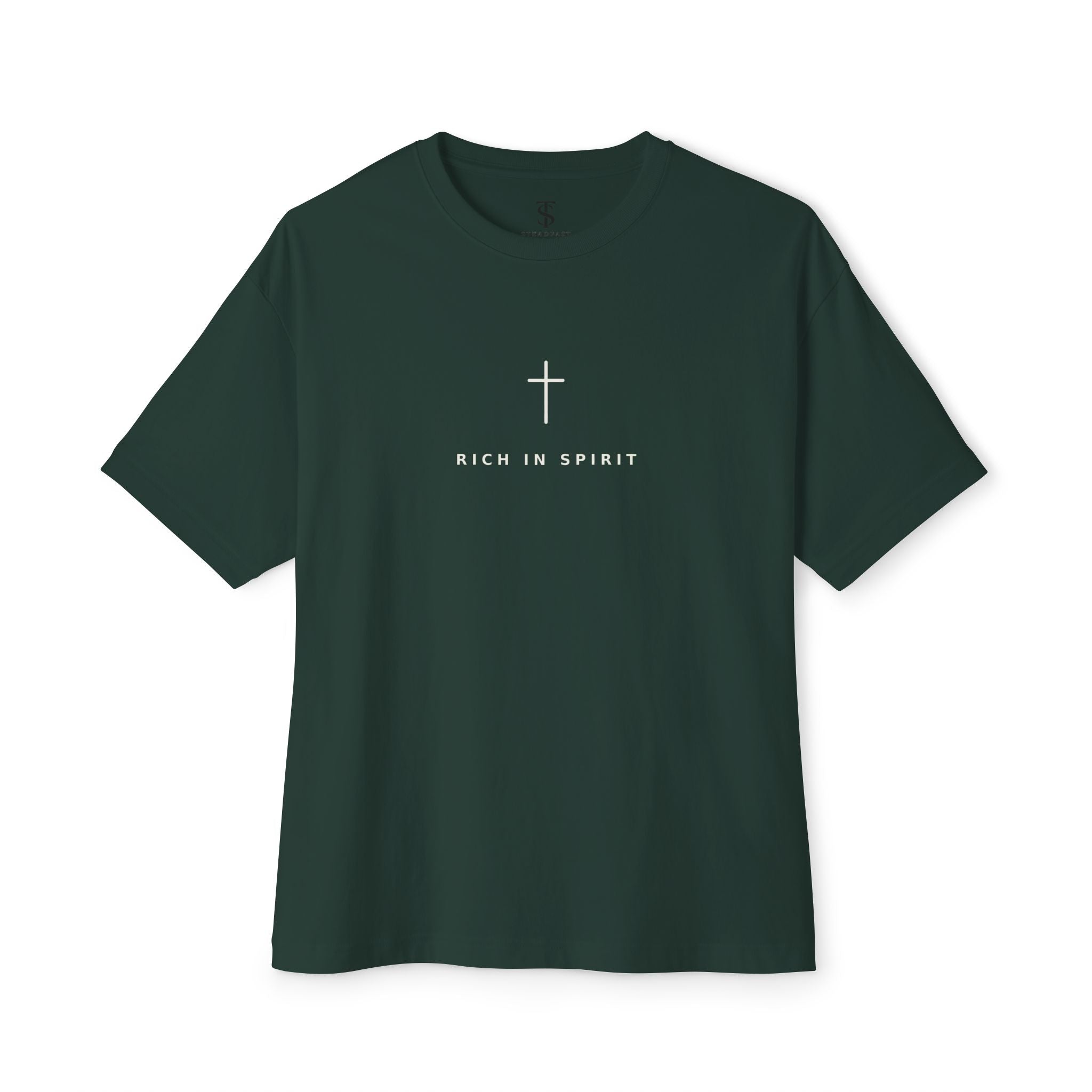 Christian Graphic Tee — “Rich In Spirit / Having Christ in Your Heart” Oversized Boxy T‑Shirt